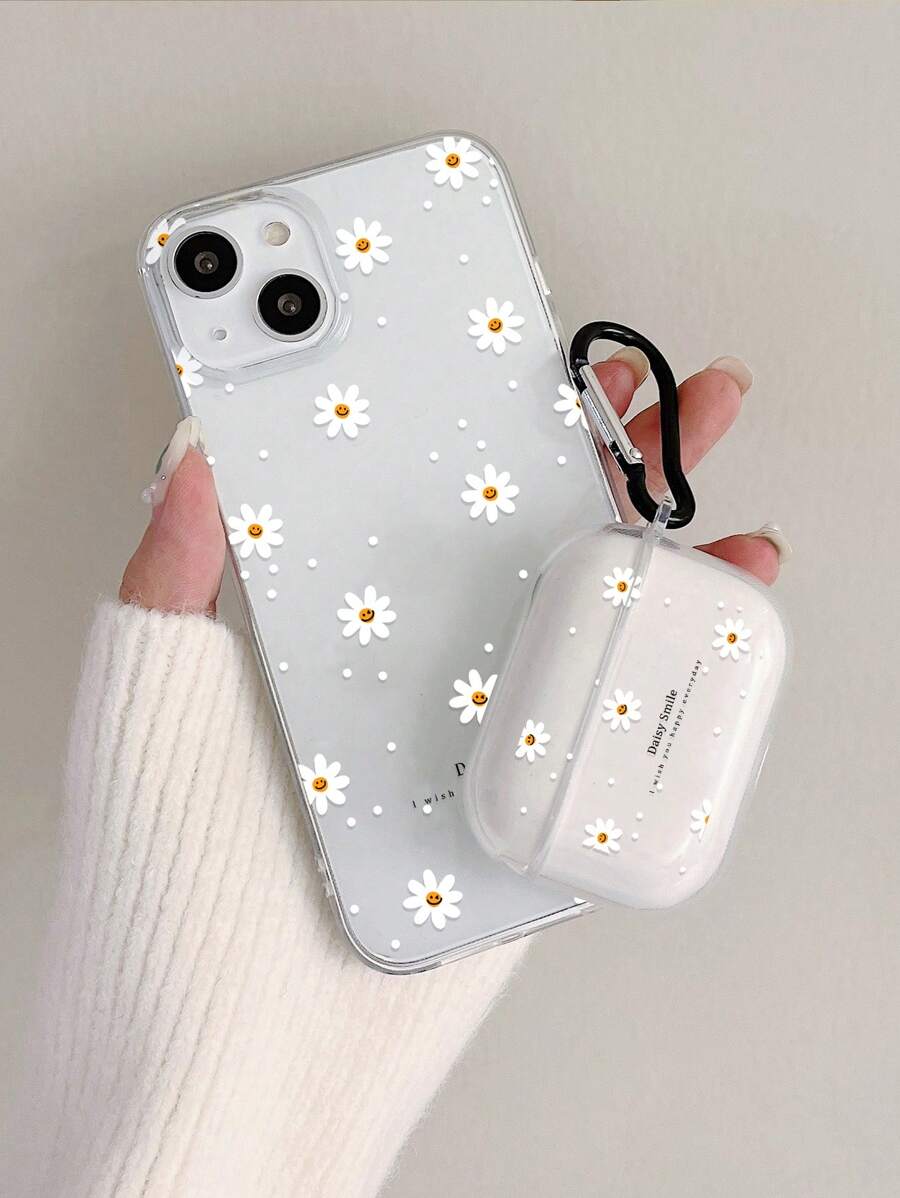 1pc Case Compatible With Airpods Pro & 1pc Case Daisy Smile Graphic Phone Case Compatible With IPhone - Clear - View 1