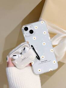 1pc Case Compatible With Airpods Pro & 1pc Case Daisy Smile Graphic Phone Case Compatible With IPhone - Clear - View 2