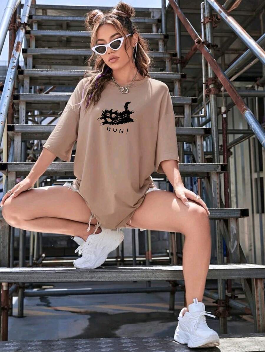 Plus Size T-shirts - Màu Khaki - Xem 1