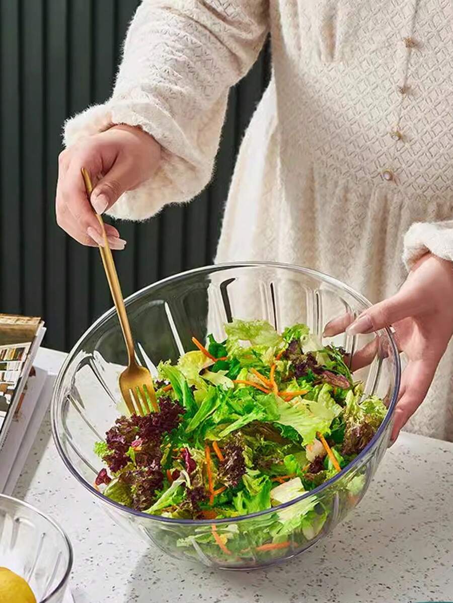 1 cái/2 cái/Bát đựng salad có nắp đậy, Bát nhựa trong suốt dày, Dùng để đựng đĩa lạnh trong bếp gia đình đựng salad và trái cây, Nhà bếp, Quà tặng Giáng sinh, Đồ dùng học tập - Trong sáng - Xem 1