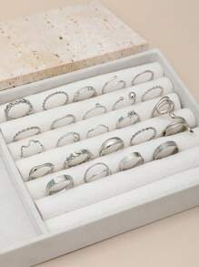 24pcs Bohemian Geometric & Snake Shaped Minimalist Fashion Rings Set, With Inlaid Rhinestone