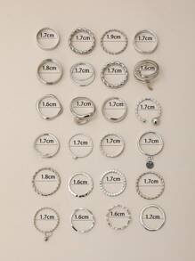 24pcs Bohemian Geometric & Snake Shaped Minimalist Fashion Rings Set, With Inlaid Rhinestone