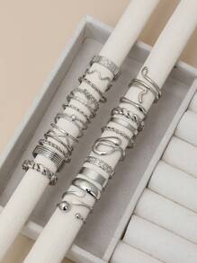 24pcs Bohemian Geometric & Snake Shaped Minimalist Fashion Rings Set, With Inlaid Rhinestone