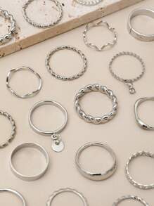 24pcs Bohemian Geometric & Snake Shaped Minimalist Fashion Rings Set, With Inlaid Rhinestone