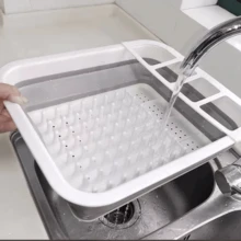 Estante Plegable De Plástico Para El Fregadero De La Cocina, Soporte De Almacenamiento De Estante Para El Fregadero De La Cocina, Organizador Multifuncional De La Cocina Gris-blanco - blanquecino - Ver 3