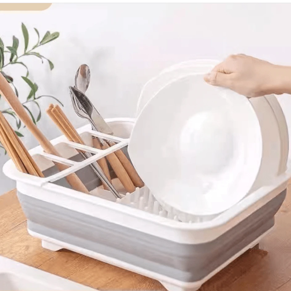 Estante Plegable De Plástico Para El Fregadero De La Cocina, Soporte De Almacenamiento De Estante Para El Fregadero De La Cocina, Organizador Multifuncional De La Cocina Gris-blanco - blanquecino - Ver 1