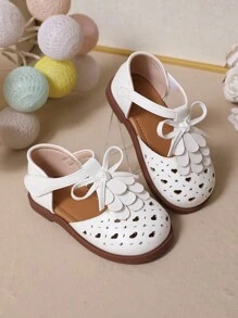 New Arrival Baby Girls' Princess Walking Shoes With Hollow Out Heart, Bowknot, Tassel, Flowers Decoration, Hook&loop Closure, Suitable For All Seasons