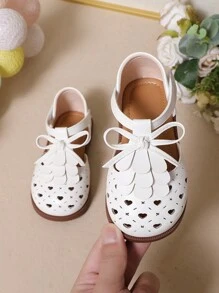 New Arrival Baby Girls' Princess Walking Shoes With Hollow Out Heart, Bowknot, Tassel, Flowers Decoration, Hook&loop Closure, Suitable For All Seasons