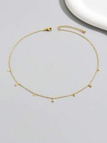 1 件简约矩形吊坠项链，适合女性日常服装搭配和送礼 - 金黃色 - 查看 2