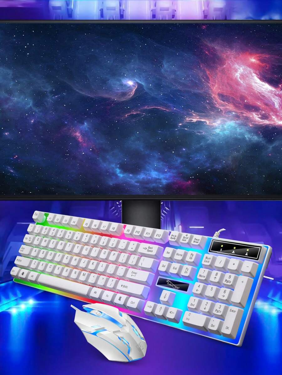 Cool Illuminated Gaming Keyboard And Mouse Set, Wired Mechanical Keyboard And Mouse For Desktop, Laptop Gaming - White - View 1