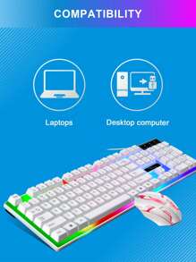 Cool Illuminated Gaming Keyboard And Mouse Set, Wired Mechanical Keyboard And Mouse For Desktop, Laptop Gaming - White - View 10