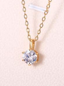 1入時尚立方氧化鋯項鏈,女士情人節禮物,婚禮訂婚紀念日派對珠寶 - 金黃色 - 查看 2