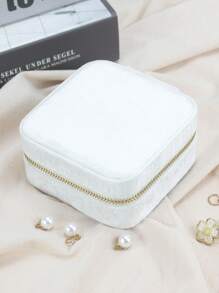 天鵝絨首飾盒專屬mini戒指,耳環,項鍊收納盒,附鏡子,具有防氧化功能 - 白色 - 查看 2