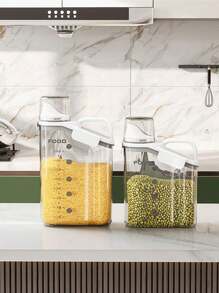 1個帶蓋、手柄的便攜式密封罐,穀物容器,廚房儲物箱,透明寵物食品、大米桶,零食和茶的儲存罐,家用廚房用品 - 白色 - 查看 7