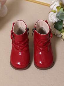 女童靴子，毛絨內裡，蝴蝶結和荷葉邊設計，圓頭，防滑軟底，適合春秋冬季