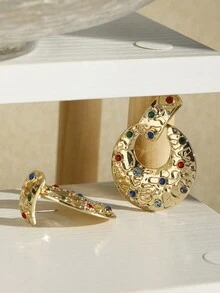 1 Pair European And American Style Fashionable Alloy Geometric Rhinestone Earrings For Ladies' Daily Wear - Gold - View 3