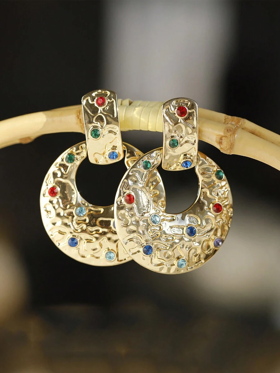 1 Pair European And American Style Fashionable Alloy Geometric Rhinestone Earrings For Ladies' Daily Wear - Gold - View 1