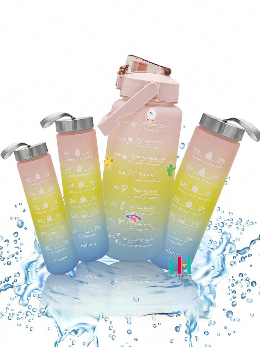 Botellas Motivacionales Set De 4 en 1 Botellas Para Todo El Día - Rosa - Ver 1