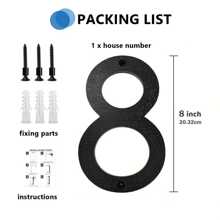 1 szt 8 cali Ruchomy Dom Liczby Dla Na wolnym powietrzu Adres , Odpowiedni Dla Dom , Ogród  , Skrzynka pocztowa , Czarny Nowoczesny  Adres Numer Dekoracje , Zwiększyć 911 , Z Zestaw Z Paznokcie - Czarne - Zobacz 3