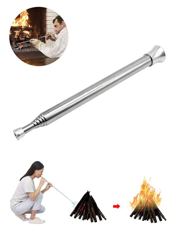 1pc Stainless Steel Extendable Blow Fire Tube For Camping And Outdoor Activities