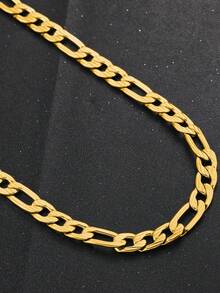 1件欧美时尚男士个性化不锈钢费加罗链项链 - 金黃色 - 查看 3