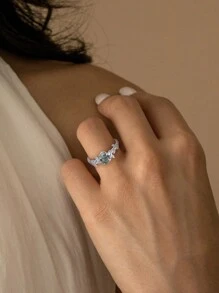 1個天然苔玉戒指925純銀綠色苔玉戒指,承諾戒指訂婚婚禮珠寶禮物女士