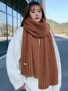 1入組保暖針織圍巾披肩外套 - 米色 - 查看 6
