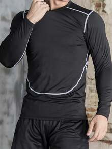 Camiseta De Manga Larga Para Hombre De Terciopelo - Negro - Ver 3