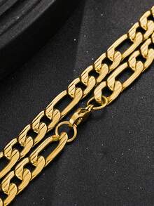 1件欧美时尚男士个性化不锈钢费加罗链项链 - 金黃色 - 查看 4