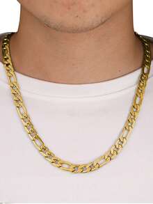 1件欧美时尚男士个性化不锈钢费加罗链项链 - 金黃色 - 查看 2