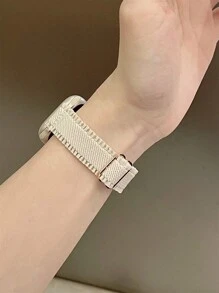 1 Pieza Banda De Reloj De Nylon Elástica Con Borde De Encaje Estrella Compatible Con Apple Watch - Albaricoque - Ver 3
