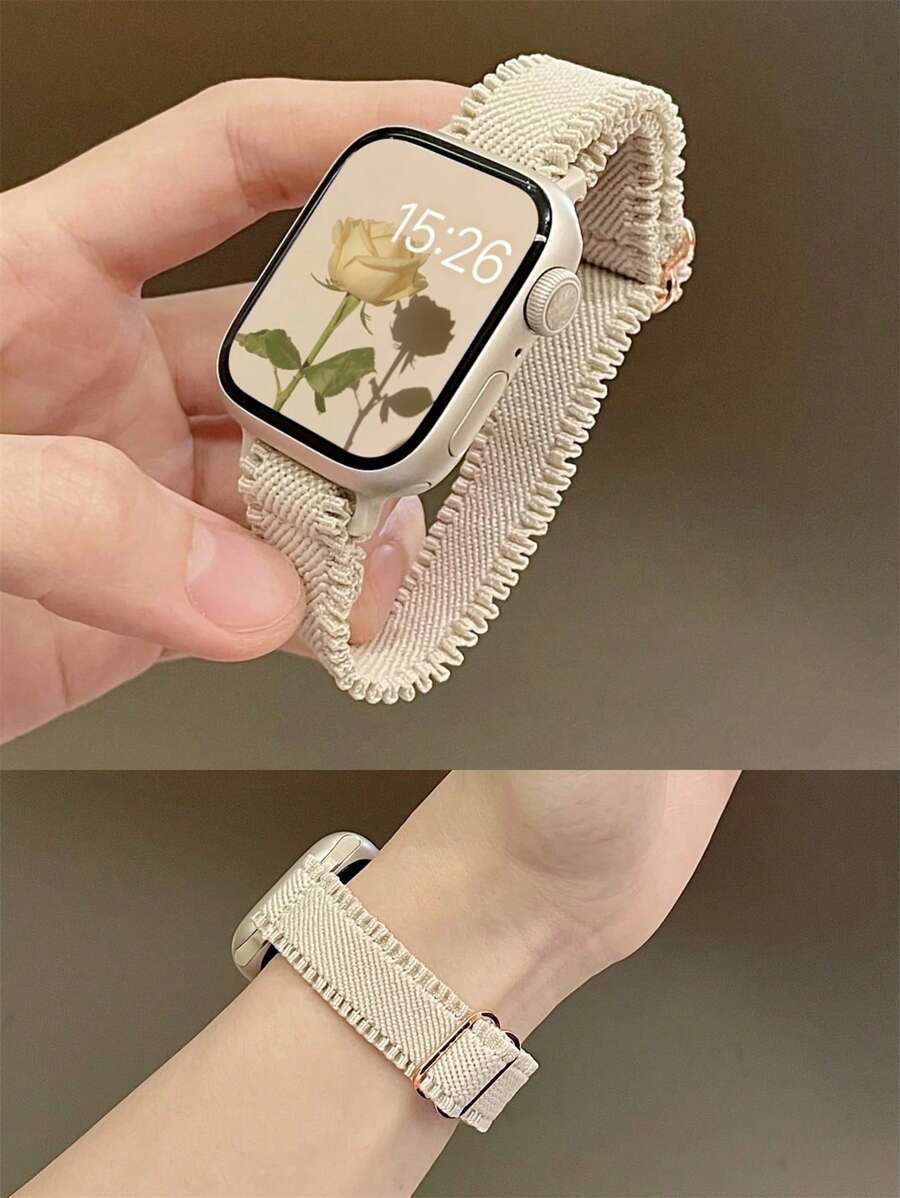 1 Pieza Banda De Reloj De Nylon Elástica Con Borde De Encaje Estrella Compatible Con Apple Watch - Albaricoque - Ver 1