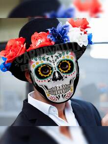 Máscara de Luz Led Multicolor RGB de Calavera Catrin Disfraz para Fiestas Halloween Día Muertos Costume - Blanco y Negro - Ver 5