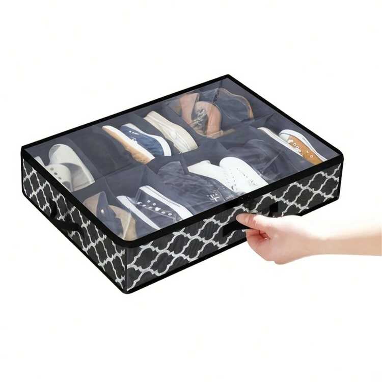 1pc Shoe storage box non woven bed bottom storage box foldable shoe dustproof storage box covered visible organizing storage box SHEIN