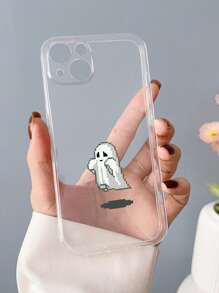 1 Pieza Funda De Teléfono Transparente Con Diseño Lindo De Arte De Pixeles De Ghost Y Juego De Ropa De Cama, Compatible Con Iphone - Multicolor - Ver 2
