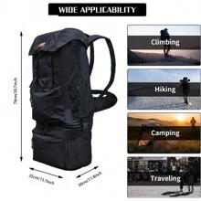 1pc 80l Hiking Backpack for Men Waterproof  Camping Rucksack Travel Daypack - Black - View 3