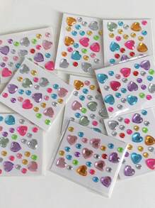 5pcs Random Color Mini Acrylic Rhinestone & Heart Shape Decor Diy Stickers For Journal, Camera, And Mobile Phone Back To School