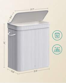SONGMICS Giỏ đựng đồ giặt có nắp, Giỏ đựng đồ giặt bằng tre, Giỏ đựng quần áo bẩn, Giỏ đựng đồ giặt có thể tháo rời bằng máy, Có quai xách, 26,4 gallon, Dùng cho phòng giặt, phòng ngủ, phòng tắm, 21,5''D X 13,6''W X 24''H Giỏ đựng đồ giặt, Giỏ đựng đồ giặt, Đồ dùng phòng tắm, Giỏ đựng, Giỏ đựng đồ, Giỏ đựng đồ giặt có thể gấp lại - Xám - Xem 5