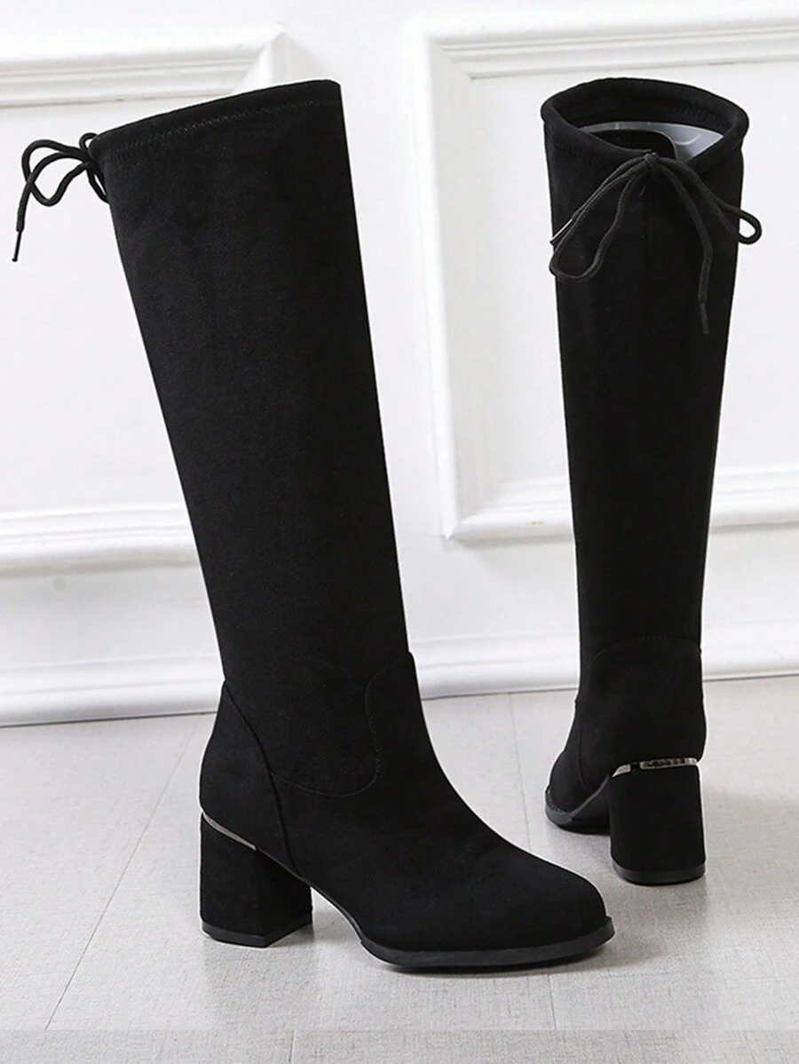 Giày bốt cao đến đầu gối mới dành cho nữ mùa thu đông 2024 Giày cao đến đầu gối co giãn thời trang - màu đen - Xem 1