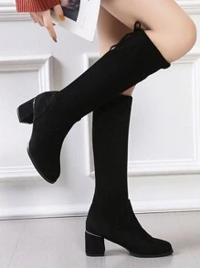 Giày bốt cao đến đầu gối mới dành cho nữ mùa thu đông 2024 Giày cao đến đầu gối co giãn thời trang - màu đen - Xem 5