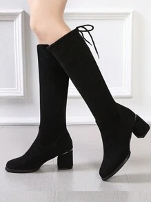 Giày bốt cao đến đầu gối mới dành cho nữ mùa thu đông 2024 Giày cao đến đầu gối co giãn thời trang - màu đen - Xem 4