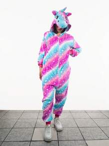 Unicorn Pajamas Rainbow Multicolor Complete Romper Costume Unisex Kigurumi Halloween - Multicolor - View 2