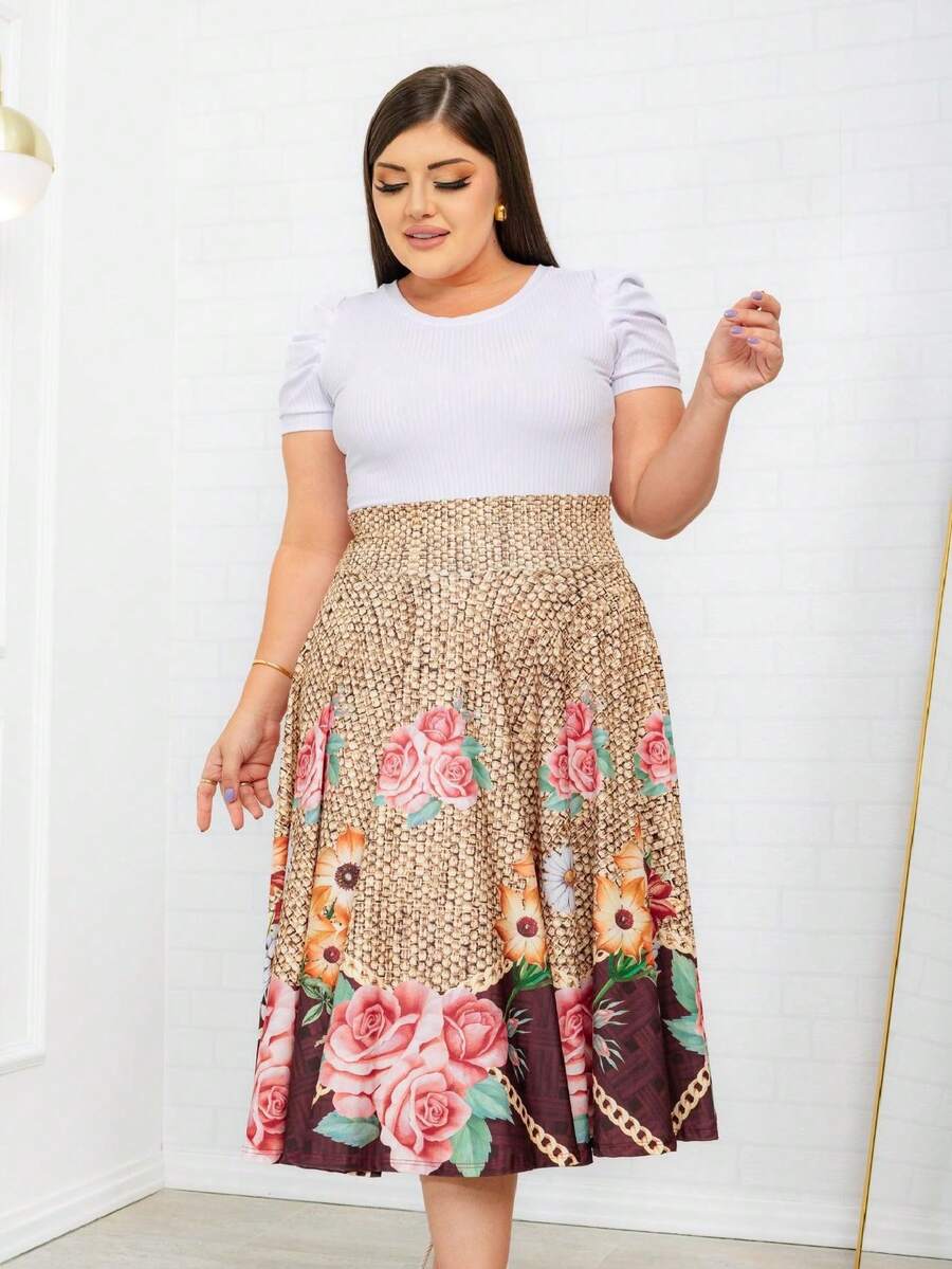 Plus Size Skirts - Beige - View 1