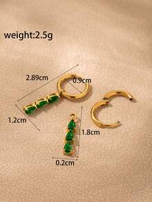 1 Par De Aretes Japoneses Dulces Y Delicados Con Acero Inoxidable Y Micro Incrustaciones De Pedrería En Forma De Gota De Agua - Amarillo Oro - Ver 2