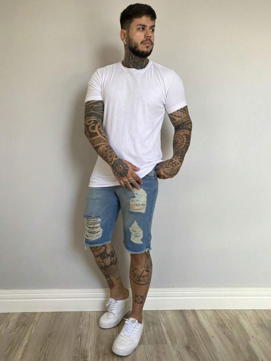 Men Denim Shorts - Medium Wash - View 1