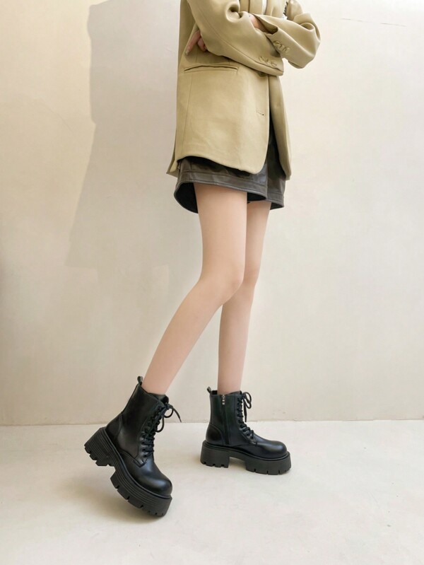 Stivali Da Donna Con Suole Spesse, Stile Britannico, Alla Caviglia, Scarpe Moda Ins, Nere