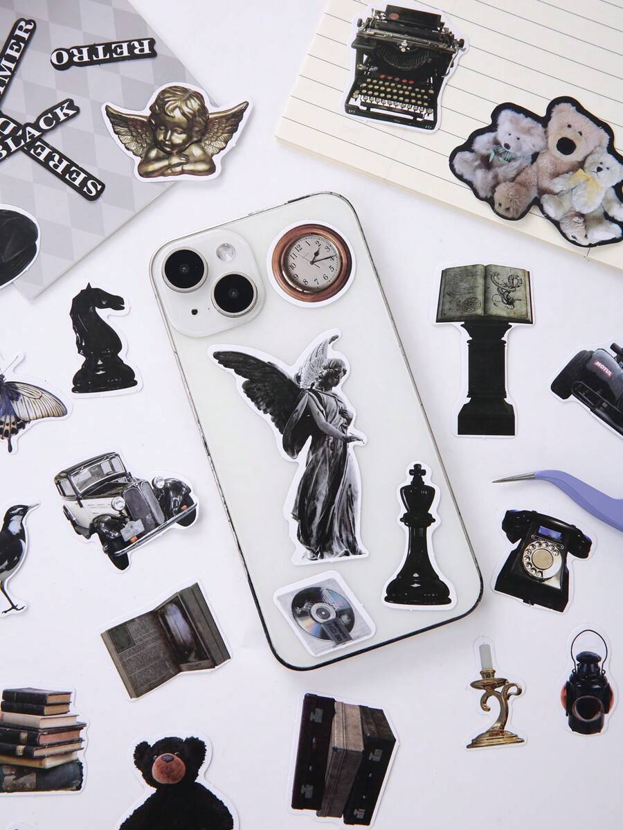 Conjunto De Stickers De Estilo Retro Americano Para Libreta De Cuentas (30 Piezas/paquete) - Negro - Ver 1