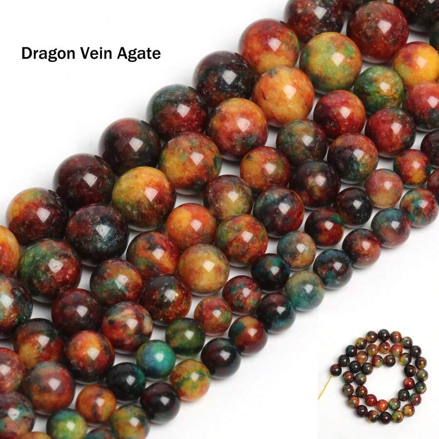 1strand Natural Stone Dragon Vein Agate Mysterious Healing Stone Round Loose Spacer Beads for Jewelry Making DIY Gift Beacelets Necklace
