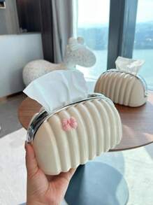 1 hộp đựng khăn giấy hình bánh mì thiết kế sáng tạo và ấm áp với thiết kế vỏ sò, trang trí nơ, thích hợp cho phòng tắm, phòng khách và sử dụng trên máy tính để bàn - Màu be - Xem 1