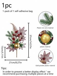 1入37cm(高)模擬圓球雞尾葉楓葉枝家庭購物中心桌上裝飾婚禮生日派對聖誕節裝飾 - 金色 - 查看 3